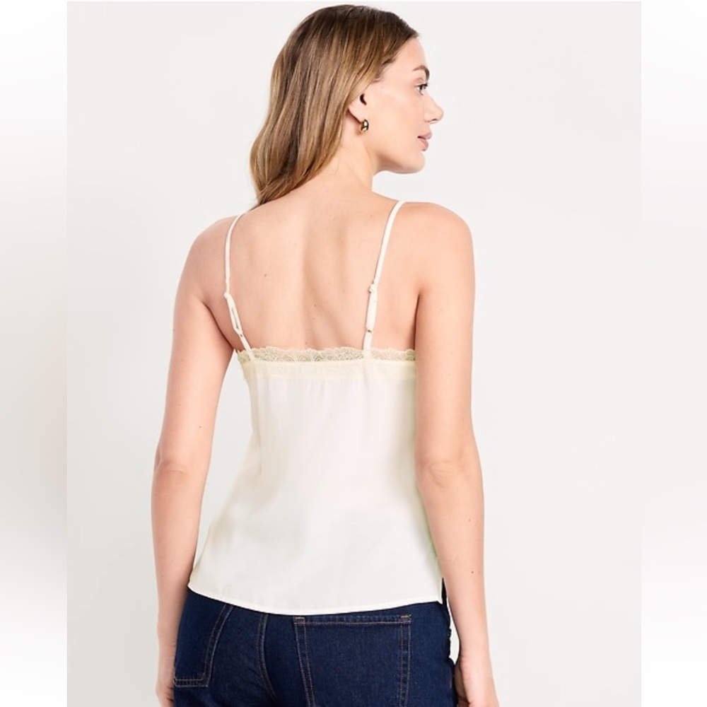 NWT Old Navy Lace-Trim Satin Cami Top, Size Medium Tall, Frosted Cookie - Picture 4 of 8